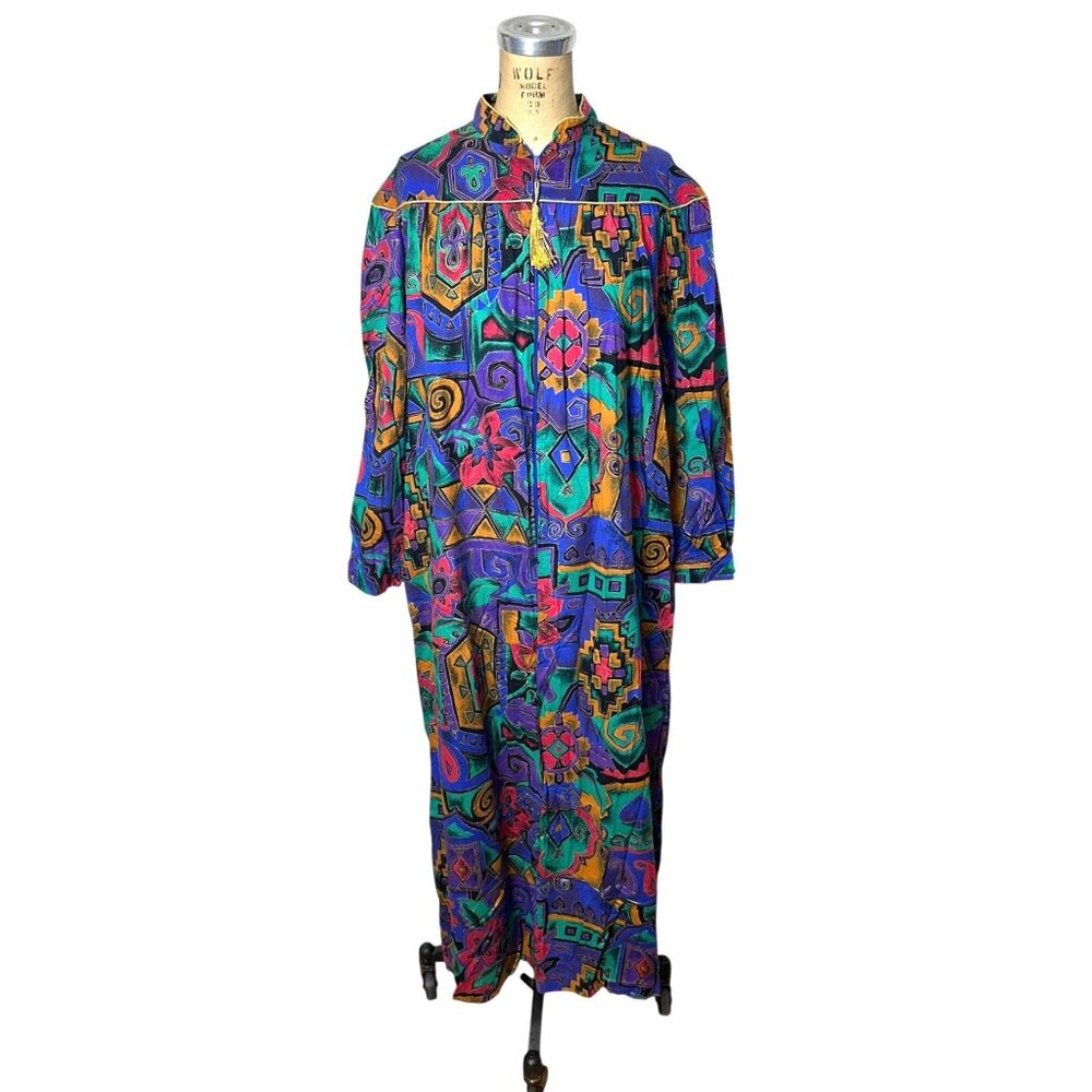 1980s/90s caftan kaftan dress with gold metallic details by Saybury Size L